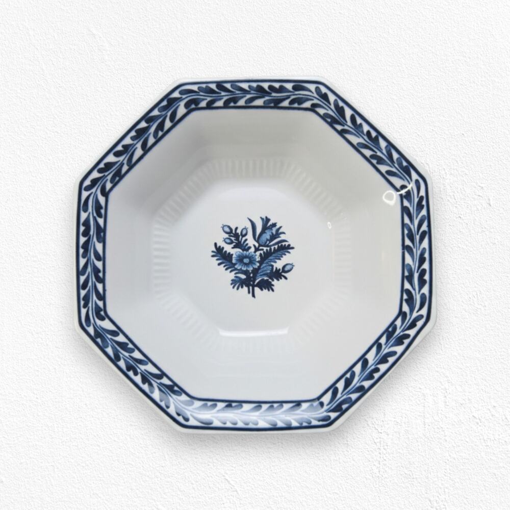 Vintage 60s Cream Blue Independence Ironstone Castleton Tulip Octagonal Dish Set